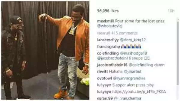 Meek Mill Imitates Igbo Tradition As He Honours Fallen Loved Ones, Fans Reacts